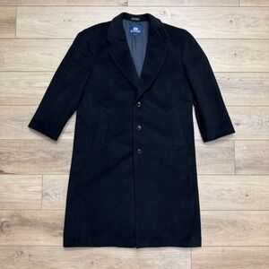 Stafford Mens Black‎ Melton Wool Blend Overcoat 42S 3 Button Long Jacket Trench